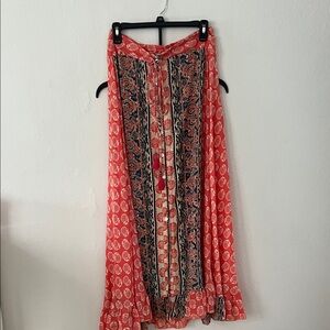 Bohemian orange and Black Maxi Skirt